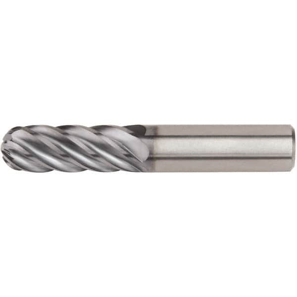 Kennametal - 3/4" Diam, 3" LOC, 6 Flute Solid Carbide Ball End Mill - AlTiN Finish, Single End, 5-1/2" OAL, 3/4" Shank Diam - Americas Industrial Supply