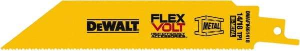 DeWALT - 6" Long x 1" Thick, Bi-Metal Reciprocating Saw Blade - Straight Profile, 14 to 18 TPI, Toothed Edge, Tang Shank - Americas Industrial Supply