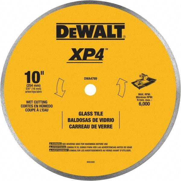 DeWALT - 10" Diam, 15.88mm Arbor Hole Diam, Continuous Edge Tooth Wet & Dry Cut Saw Blade - Steel, Smooth Action, Standard Round Arbor - Americas Industrial Supply