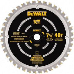 DeWALT - 7-1/4" Diam, 15.88mm Arbor Hole Diam, 40 Tooth Wet & Dry Cut Saw Blade - Steel, Framing Action, Standard Round Arbor - Americas Industrial Supply