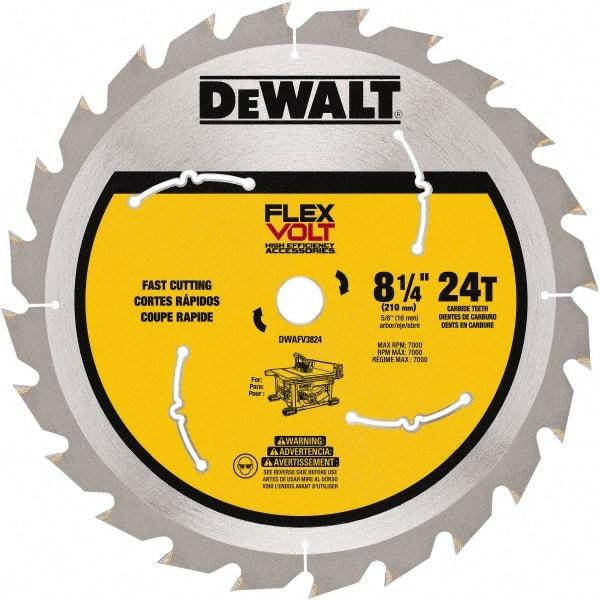 DeWALT - 8-1/4" Diam, 15.88mm Arbor Hole Diam, 24 Tooth Wet & Dry Cut Saw Blade - Steel, Smooth Action, Standard Round Arbor - Americas Industrial Supply