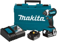 Makita - 18 Volt, 1/4" Drive, 125 Ft/Lb Torque, Cordless Impact Driver - Pistol Grip Handle, 3400 RPM, 2 Lithium-Ion Batteries Included - Americas Industrial Supply