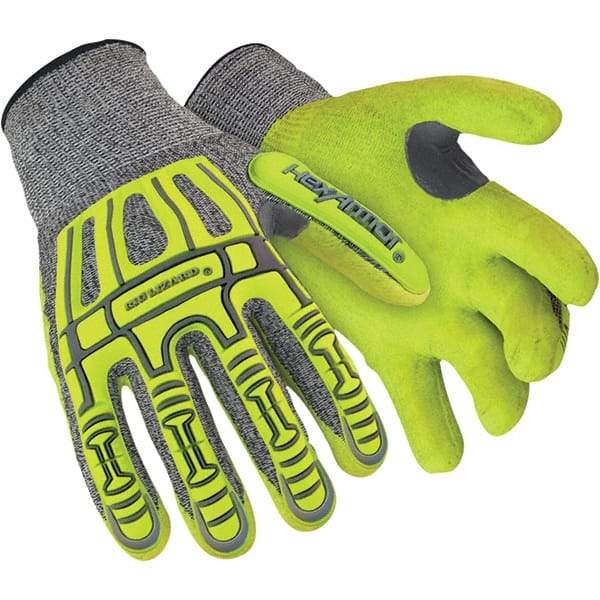 HexArmor - Size 3XL (12), ANSI Cut Lvl A4, Puncture Lvl 4, Abrasion Lvl 4, Nitrile Coated Cut Resistant Gloves - Palm & Fingers Coated, Knit Wrist, Yellow/Black, Paired - Americas Industrial Supply
