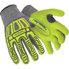 HexArmor - Size 3XL (12), ANSI Cut Lvl A4, Puncture Lvl 4, Abrasion Lvl 4, Nitrile Coated Cut Resistant Gloves - Palm & Fingers Coated, Knit Wrist, Yellow/Black, Paired - Americas Industrial Supply