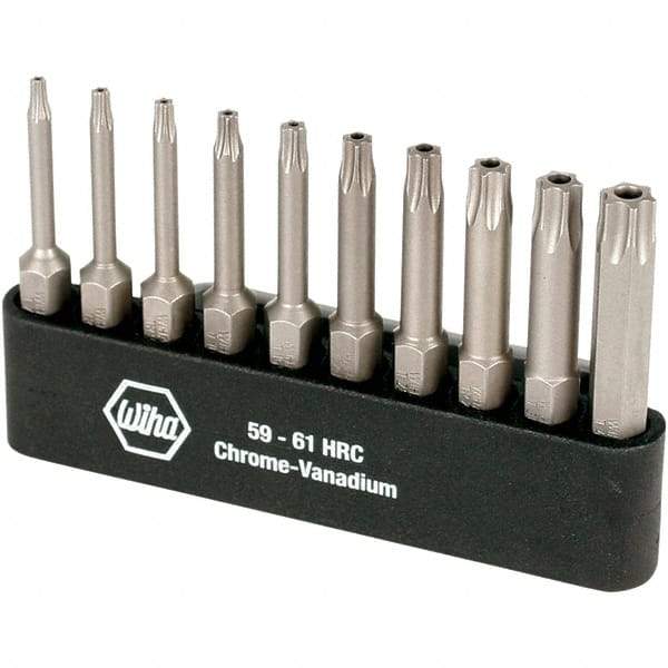 Wiha - 10 Piece, 1/4" Drive Screwdriver Torx Insert Bit Set - Tamperproof 7 to 40 Torx - Americas Industrial Supply