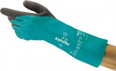 Ansell - Size S (7), 14" Long, 39 mil Thick, Supported, Nitrile Chemical Resistant Gloves - Textured Finish, HPPE Lined, Gauntlet Cuff, ANSI Abrasion Level 6, ANSI Cut Level A3, ANSI Puncture Level 3, Green - Americas Industrial Supply