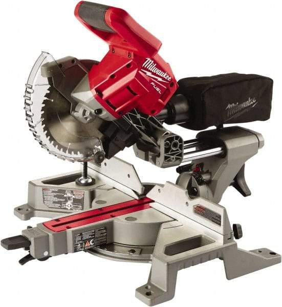 Milwaukee Tool - 5 Amp, 18 Volt, 5,000 RPM, 48° Left & Right Double Bevel Sliding Miter Saw - 5/8" Arbor, 7-1/4" Blade Diam, Includes Blade Wrench & Blade - Americas Industrial Supply