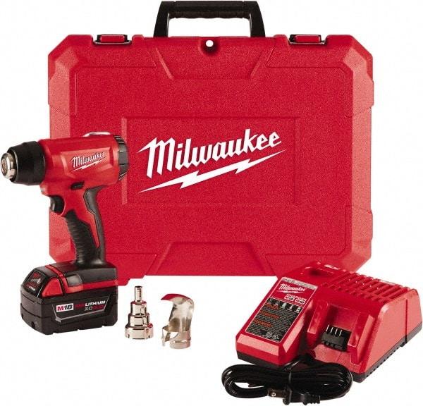 Milwaukee Tool - 0 to 875°F Heat Setting, 6 CFM Air Flow, Heat Gun Kit - 18 Volts, 5 Amps, 360 Watts - Americas Industrial Supply