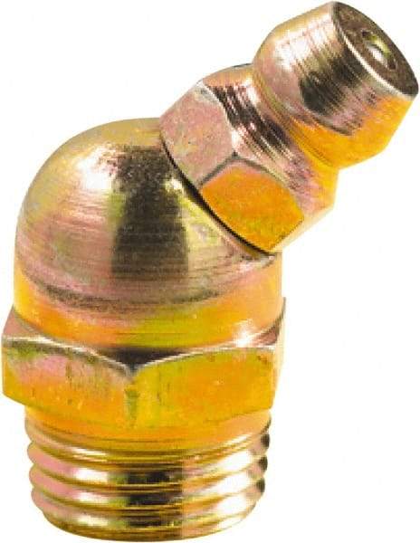 lumax - 45° Head Angle, M10x1 Metric Steel Grease Fitting Adapter - 11mm Hex, 0.81" Overall Height, 0.22" Shank Length - Americas Industrial Supply