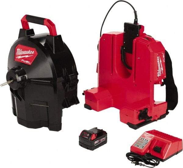 Milwaukee Tool - 18V Battery Battery Drain Cleaning Machine - For 1-1/4" to 4" Pipe, 75' Cable - Americas Industrial Supply