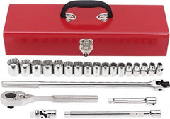 Proto - 22 Piece 1/2" Drive Chrome Finish Socket Set - 12 Points, 10mm to 26mm Range, Metric Measurement Standard - Americas Industrial Supply
