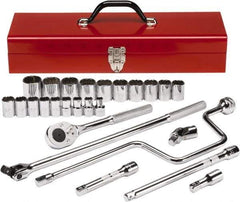 Proto - 26 Piece 1/2" Drive Chrome Finish Socket Set - 12 Points, 3/8" to 1-1/2" Range, Inch Measurement Standard - Americas Industrial Supply