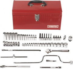 Proto - 57 Piece 3/8" Drive Chrome Finish Deep Well Socket Set - 12 Points, 6mm to 22mm Range, Metric Measurement Standard - Americas Industrial Supply