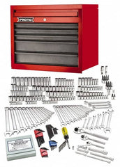 Proto - 302 Piece 1/4", 3/8" & 1/2" Drive Chrome Finish Deep Well Socket Set - 6, 12 Points, 5/32" to 1-1/2" (4mm to 24mm) Range, Inch/Metric Measurement Standard - Americas Industrial Supply