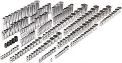 Proto - 205 Piece 1/4", 3/8" & 1/2" Drive Chrome Finish Deep Well Impact Socket Set - 6, 8, 12 Points, 5/32" to 1-1/4" (4mm to 32mm) Range, Inch/Metric Measurement Standard - Americas Industrial Supply