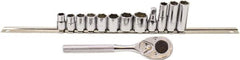 Proto - 13 Piece 3/8" Drive Chrome Finish Deep Well Socket Set - 6 Points, 10mm to 19mm Range, Metric Measurement Standard - Americas Industrial Supply