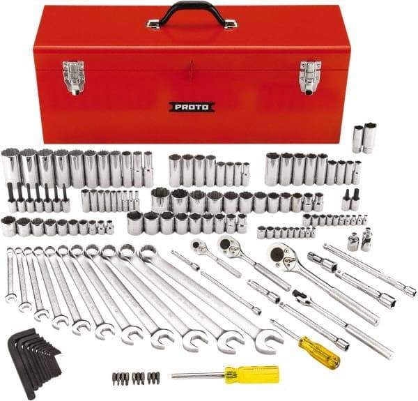 Proto - 148 Piece 1/4, 3/8 & 1/2" Drive Standard Deep Socket Set - 6 & 12 Points, 5/32 to 1-1/8", Inch Measurement Standard - Americas Industrial Supply