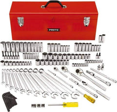 Proto - 148 Piece 1/4, 3/8 & 1/2" Drive Standard Deep Socket Set - 6 & 12 Points, 5/32 to 1-1/8", Inch Measurement Standard - Americas Industrial Supply