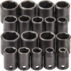 Proto - 18 Piece 3/8" Drive Black Finish Impact Socket Set - 6 Points, 1/4" to 3/4" (10mm to 19mm) Range, Inch/Metric Measurement Standard - Americas Industrial Supply