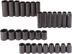 Proto - 30 Piece 1/2" Drive Black Finish Deep Well Impact Socket Set - 6 Points, 8mm to 24mm Range, Metric Measurement Standard - Americas Industrial Supply
