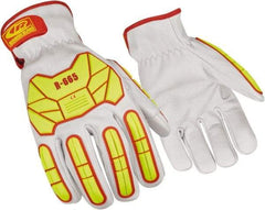 Ringers Gloves - Size L (10), ANSI Cut Lvl 3, Goatskin Leather Cut Resistant Gloves - Hook & Loop Cuff, White/Hi-Vis Yellow, Paired - Americas Industrial Supply