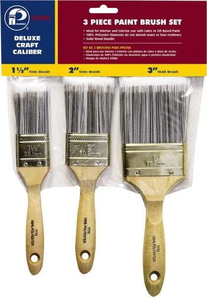 Premier Paint Roller - 1-1/2, 2 & 3" Flat Polyester General Purpose Paint Brush Set - 2-1/4 & 2-1/2 & 3" Bristle Length, 6 & 6-1/2" Wood Beavertail Handle - Americas Industrial Supply