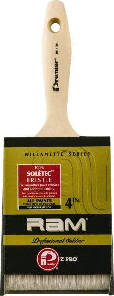 Premier Paint Roller - 4" Flat Polyester General Purpose Paint Brush - 2-3/4" Bristle Length, 4" Wood Beavertail Handle - Americas Industrial Supply