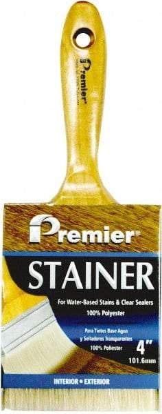 Premier Paint Roller - 4" Flat Polyester Stainer Brush - 3" Bristle Length, 6-1/2" Wood Beavertail Handle - Americas Industrial Supply