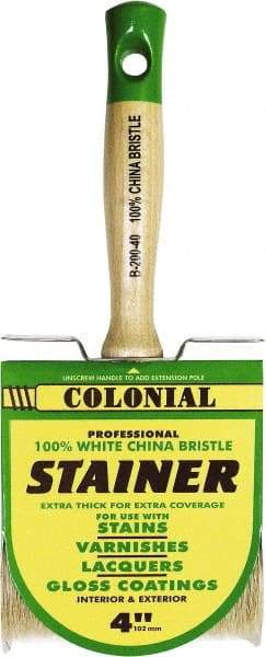 Premier Paint Roller - 4" Flat White China Bristle Stainer Brush - 3" Bristle Length, 5-1/4" Wood Threaded Wood Handle - Americas Industrial Supply