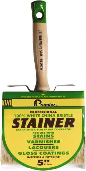 Premier Paint Roller - 5" Flat White China Bristle Stainer Brush - 3" Bristle Length, 5-1/4" Wood Threaded Wood Handle - Americas Industrial Supply