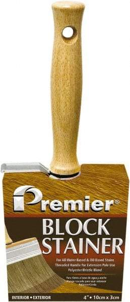 Premier Paint Roller - 4" Flat Polyester/Natural Stainer Brush - 3" Bristle Length, 5-1/4" Wood Threaded Wood Handle - Americas Industrial Supply