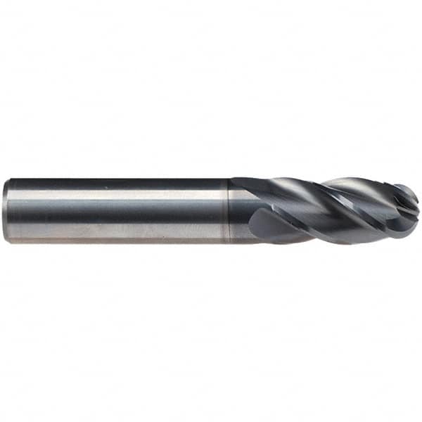 Emuge - 1/2" Diam, 1" LOC, 4 Flute Solid Carbide Ball End Mill - CrN Finish, Single End, 2-3/4" OAL, 7/16" Shank Diam, Ball Flute - Americas Industrial Supply