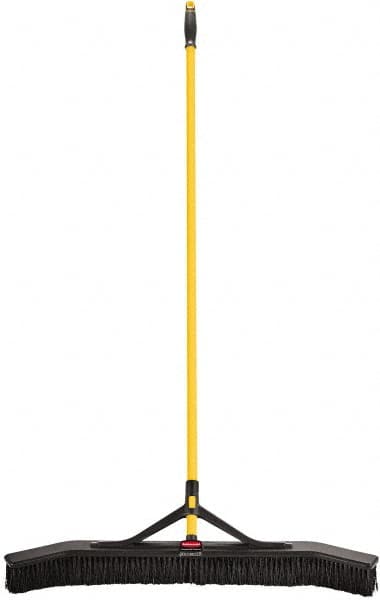Rubbermaid - 36" Medium Duty Synthetic Push Broom - 3" Bristle Length, Foam Block, Threaded Handle Connection, Handle Included - Americas Industrial Supply