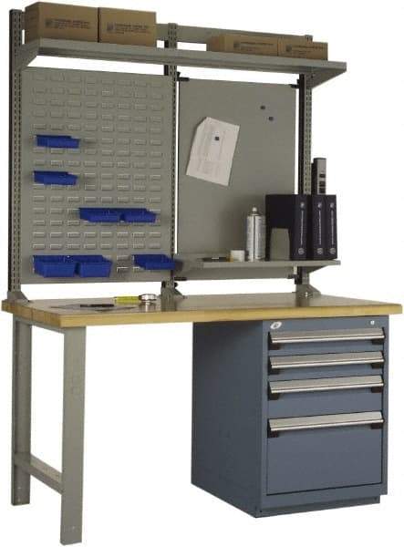 Rousseau Metal - 4 Drawer, 4 Shelf Workstation - 2,750 Lb Capacity, Wood Top, Everest Blue, 60" Wide x 80" High x 30" Long - Americas Industrial Supply
