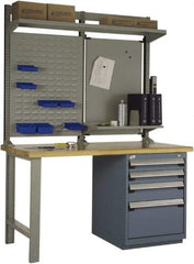 Rousseau Metal - 4 Drawer, 4 Shelf Workstation - 2,750 Lb Capacity, Wood Top, Everest Blue, 60" Wide x 80" High x 30" Long - Americas Industrial Supply
