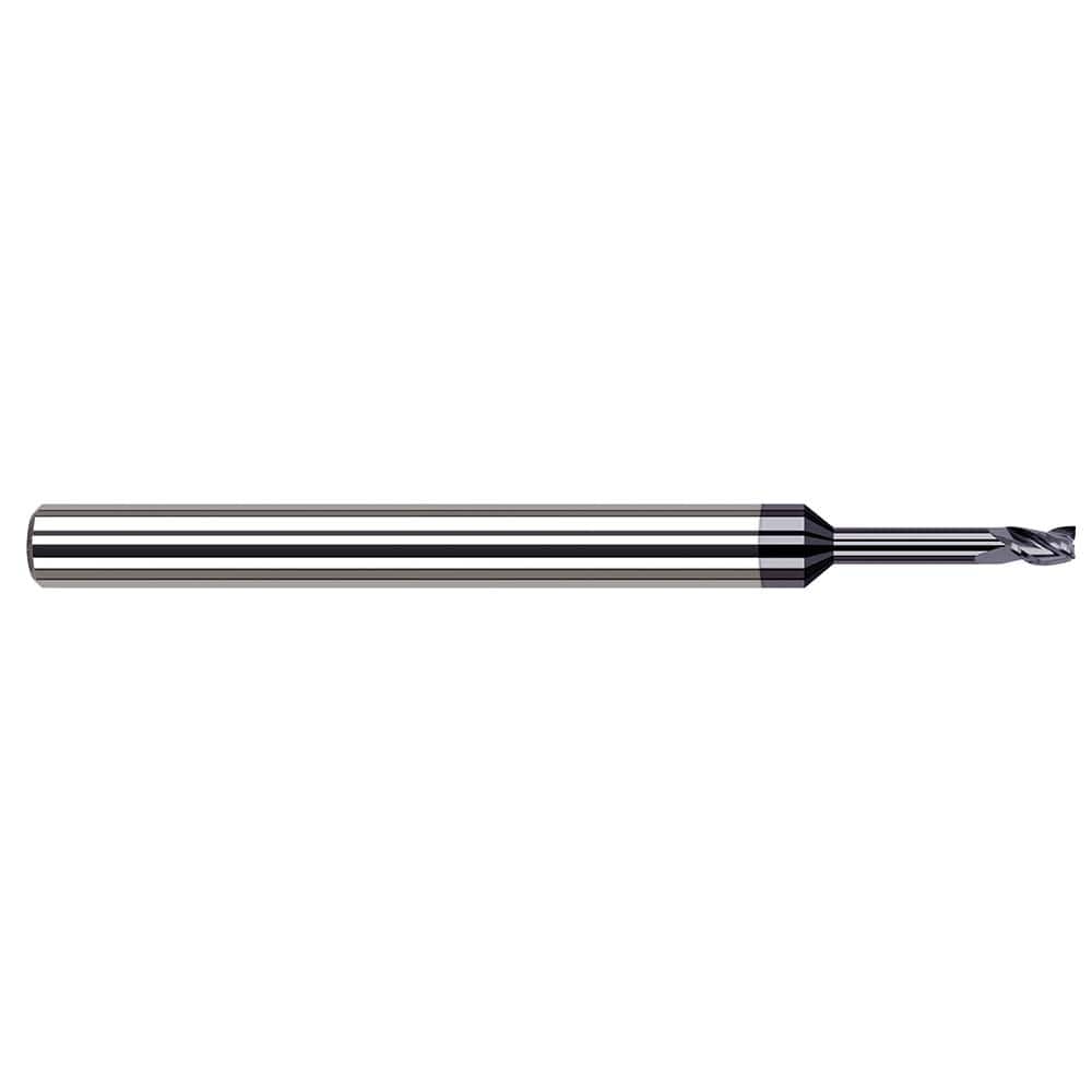 Square End Mill: 1/64'' Dia, 0.022'' LOC, 1/8'' Shank Dia, 2-1/2'' OAL, 3 Flutes, Solid Carbide Single End, AlTiN Finish, 30 ° Helix, Centercutting, RH Cut, RH Flute