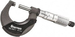 Starrett - 0 to 1" Range, 0.0001" Graduation, Mechanical Outside Micrometer - Ratchet Thimble, 3/4" Throat Depth, Accurate to 0.00005" - Americas Industrial Supply