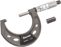 Starrett - 1 to 2" Range, 0.0001" Graduation, Mechanical Outside Micrometer - Ratchet Thimble, 1-1/4" Throat Depth, Accurate to 0.0001" - Americas Industrial Supply
