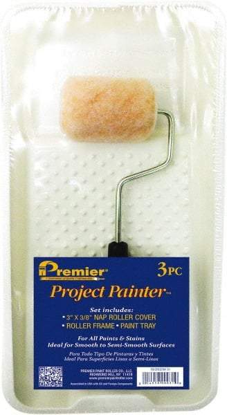 Premier Paint Roller - 14-3/4" Long, 3/8" Nap, Wall Paint Roller Set - 7-1/2" Wide, Steel Frame, Includes Paint Tray, Roller Cover & Frame - Americas Industrial Supply