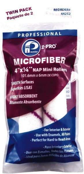 Premier Paint Roller - 1/4" Nap, 4" Wide Paint Mini Roller Covers - Smooth Texture, Microfiber - Americas Industrial Supply