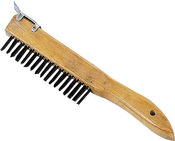 Premier Paint Roller - Steel Surface Preparation Wire Brush - 1" Bristle Length, 1" Wide, 10" OAL, Wood Block, Tapered Wood Handle - Americas Industrial Supply