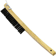 Premier Paint Roller - Steel Surface Preparation Wire Brush - 1" Bristle Length, 1" Wide, 14" OAL, Wood Block, Long Wood Handle - Americas Industrial Supply