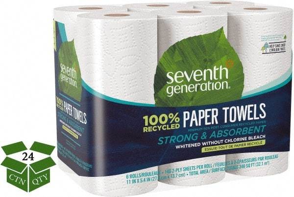Seventh Generation - Perforated Roll of 2 Ply White Paper Towels - 11" Wide, No Added Dyes or Fragrances, 100% Recycled - Americas Industrial Supply