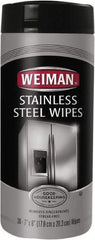 Weiman - Pre-Moistened Stainless Steel Cleaner Wipes - Canister, 8" x 7" Sheet Size, White - Americas Industrial Supply