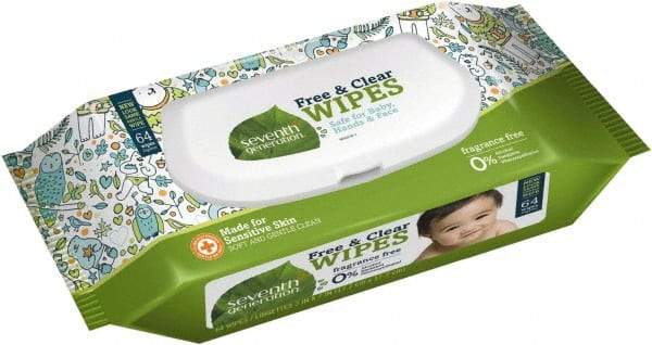 Seventh Generation - Pre-Moistened Baby Wipes - Pop-Up, 7" x 7" Sheet Size, White - Americas Industrial Supply