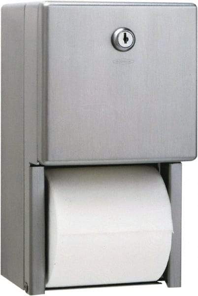Bobrick - Standard Double Roll Stainless Steel Toilet Tissue Dispenser - 6-1/4" Wide x 11" High x 6" Deep, Silver - Americas Industrial Supply