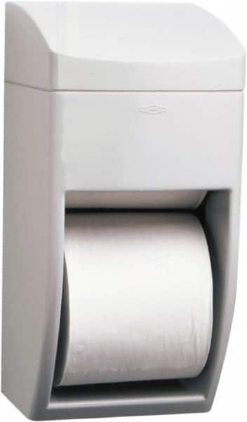 Bobrick - Standard Double Roll Plastic Toilet Tissue Dispenser - 6-1/4" Wide x 13-1/2" High x 6-7/8" Deep, Gray - Americas Industrial Supply