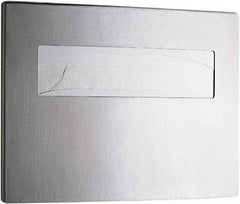 Bobrick - 250 Capacity Satin Stainless Steel Finish Stainless Steel Toilet Seat Cover Dispenser - 11-1/4" High x 15-3/4" Wide 2-/4" Deep, Holds 2 Half Fold Sleeves - Americas Industrial Supply