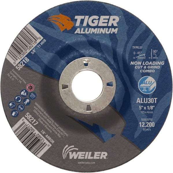 Weiler - 5" 30 Grit Aluminum Oxide/Silicon Carbide Blend Cutoff Wheel - 1/8" Thick, 7/8" Arbor, 12,200 Max RPM, Use with Angle Grinders - Americas Industrial Supply