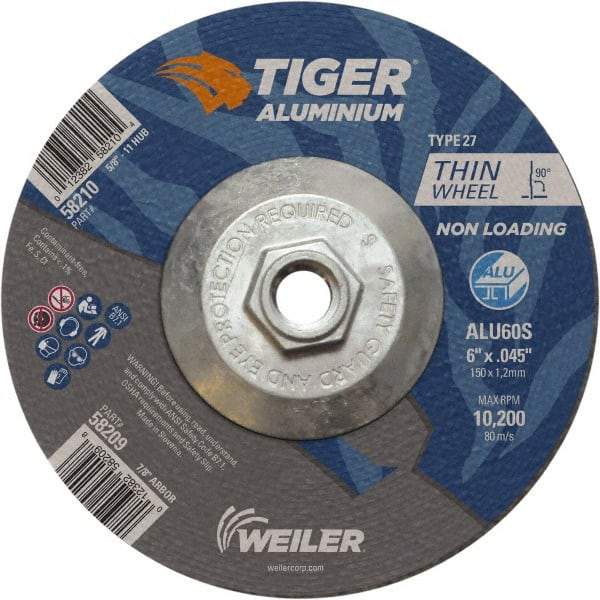 Weiler - 6" 60 Grit Aluminum Oxide/Silicon Carbide Blend Cutoff Wheel - 0.045" Thick, 5/8-11 Arbor, 10,200 Max RPM, Use with Angle Grinders - Americas Industrial Supply